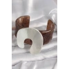 Nevamel® Kahverengi Mermer Desen Akrilik Plastik Gümüş Plaka Model Vintage Kadın Bilezik 5886