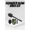 Nevamel® Katlanır Portatif Kazma Kürek Seti Portatif Çelik Taşıma Çantalı Pusulalı