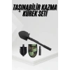 Nevamel® Katlanır Portatif Kazma Kürek Seti Portatif Çelik Taşıma Çantalı Pusulalı