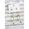 Nevamel® Lotus Model Gold Renk Pirinç Sallantılı Kadın Küpe 5886