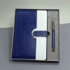 Nevamel  Mavi Beyaz Deri Kapaklı Defter Ve Metal Kalem Set