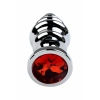 Nevamel® Metal Anal Plug, Metal, Gümüş, Kırmızı Kristalli, 8 Cm, Ø 3,5 Cm, 95 G