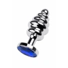 Nevamel® Metal Anal Plug, Metal, Gümüş, Mavi Kristalli, 7,2 Cm, Ø 4 Cm, 130 G (Kod:130)