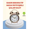 Nevamel® Metal Bronz Nostaljik Masa Saati Alarmlı Büyük Boy Sessiz Mekanizmalı