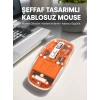 Nevamel® Mouse Fare Kablosuz Mouse Fare Şarjlı Bluetooth Sessiz 5 Tuşlu Şeffaf