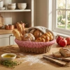 Nevamel Oval Renkli Bezli İp Hasır Ekmek Sepeti