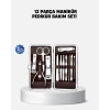 Nevamel Özel Deri Çantalı 12 Parça Manikür Pedikür Bakım Seti Paslanmaz Çelik