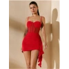 Nevamel® Özel Şık Tasarım Kırmızı Korse Görünümlü Mini Club Elbisesi