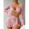 Nevamel® Özel Tasarım Pembe Bolerolu Transparan Fantezi Sütyen Etekli Takım