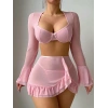 Nevamel® Özel Tasarım Pembe Bolerolu Transparan Fantezi Sütyen Etekli Takım