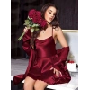 Nevamel® Özel Tasarım Sırt Dekolteli Sabahlıklı Saten Bordo 2Li Gecelik Takımı