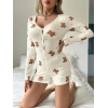 Nevamel® Pamuklu Ekru Ayıcık Desenli Düğmeli Tulum Pijama