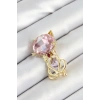 Nevamel® Pembe Zirkon Taşlı Kap Detaylı Kedi Figürlü Gold Renk Kadın Broş 5886