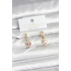 Nevamel® Pirinç Gold Pembe Renk Zirkon Taşlı Kalp Model Kadın Küpe 5886