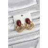 Nevamel® Pirinç Gold Renk Bordo Taşlı Vintage Kadın Küpe 5886