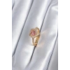 Nevamel® Pirinç Gold Renk Pembe Zirkon Taş Kalp Charm Model Kadın Yüzük 5886