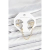 Nevamel® Pirinç Gold Renk Uzay Model Zincir Bağlantılı Ear Cuff Küpe Seti 5886