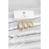 Nevamel® Pirinç Gold Renk Zirkon Taşlı Halka Model YSX Trio Küpe Seti 5886