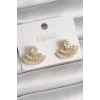 Nevamel® Pirinç Gold Renk Zirkon Taşlı Yelpaze Model Kadın Küpe 5886