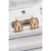 Nevamel® Pirinç Pembe Mineli Sanatsal Portre Model Gold Renk Kadın Küpe 5886