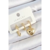 Nevamel® Pirinç Zirkon Taşlı Kalp Model Gold Renk 3lü Çift Kadın Küpe Set 5886