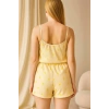Nevamel® Sarı Üstüne Desenli Askılı Şortlu Pijama Takımı