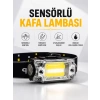 Nevamel® Sensör Kontrollü Şarjlı Beyaz LED Kafa Lambası ve El Feneri