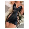 Nevamel® Siyah Kadın Deri Çapraz İpli Fantezi Seksi Kostüm Gece Elbisesi