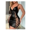 Nevamel® Siyah Kadın Deri Çapraz İpli Fantezi Seksi Kostüm Gece Elbisesi
