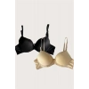 Nevamel® Siyah-Ten 2Li Mikro Kumaş Push Up Dolgulu Balenli Günlük Destekli Sütyen