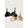 Nevamel® Siyah-Ten 2Li Mikro Kumaş Push Up Dolgulu Balenli Günlük Destekli Sütyen