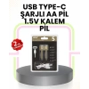 Nevamel® Tekrar Şarj Edilebilir AA USB Type-C Pil | 1000+ Döngü | 1.5V Sabit Voltaj