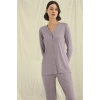 Nevamel® Uzun Kollu Boydan Düğmeli V Yaka Pijama Takımı