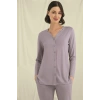 Nevamel® Uzun Kollu Boydan Düğmeli V Yaka Pijama Takımı