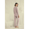 Nevamel® Uzun Kollu Boydan Düğmeli V Yaka Pijama Takımı