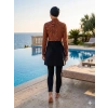 Nevamel® Zebra Desenli Fermuarlı Tam Kapalı 3 Parça Spor Likralı Siyah Tesettür Mayo Takımı