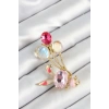 Nevamel® Zirkon Taşlı  Balonlu Pembe Tavşan Figürlü Gold Renk Kadın Broş 5886