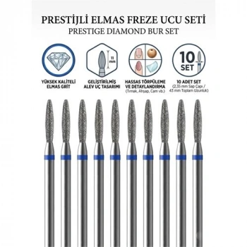 Nevamel® 10lu ORTA SERT Ultra Hassas Elmas Freze Ucu - Kuru Manikür Tırnak Hobi Gravür Seti  723102