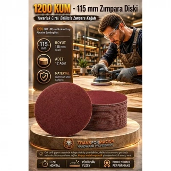 Nevamel® 12 ADET 1200 KUM Yuvarlak Cırtlı Zımpara Diski 115 mm Deliksiz Zımpara Kağıdı 723225