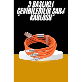 Nevamel 120W 3 İn 1 Uyumlu Silikon Şarj Kablosu Hızlı Şarj Kablosu