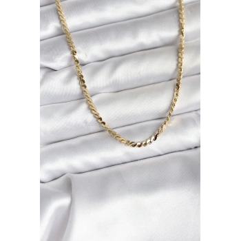 Nevamel® 14K Gold Renk Kaplama Ezme Yılan Zincir Model CM Kadın Kolye 5886