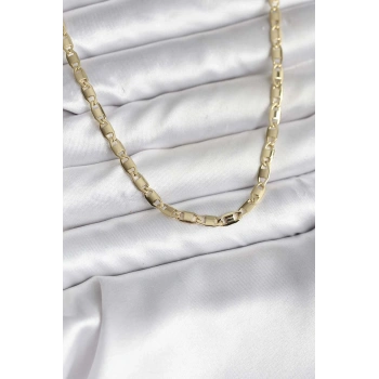 Nevamel® 14K Gold Renk Kaplama Plaka Ezme Model Zincirli CM Kadın Kolye 5886