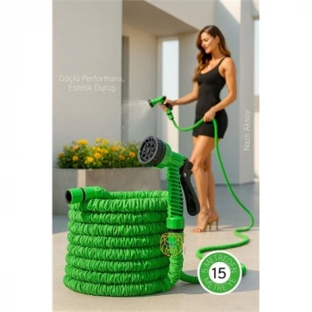 Nevamel® 15 Metre Premium Uzayabilen Bahçe Hortumu - 7 Fonksiyonlu Başlık ve Esnek Tasarım