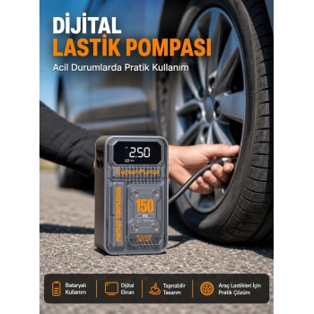Nevamel® 150 PSI Kablosuz Dijital Ekranlı Taşınabilir Araç Lastik Pompası