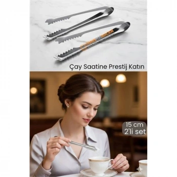 Nevamel® 2 li Paslanmaz Çelik Şeker Maşası - Profesyonel Sunum ve Servis Maşası Seti - 15 cm