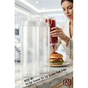Nevamel® 2li Sos Şişesi Ketçap Mayonez Hardal ve Zeytinyağı Şişesi Seti - 1000 ml Sızdırmaz Kapaklı Profesyonel Mutfak Dispenseri