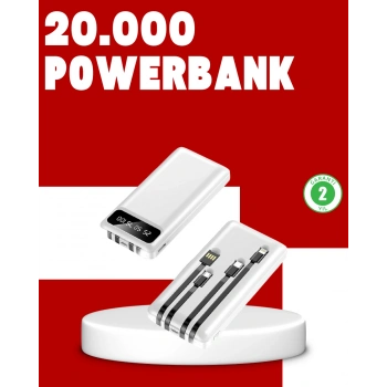 Nevamel 20.000mAh PD Powerbank LED Işık LCD Ekran Dahili Kablo Çoklu Giriş