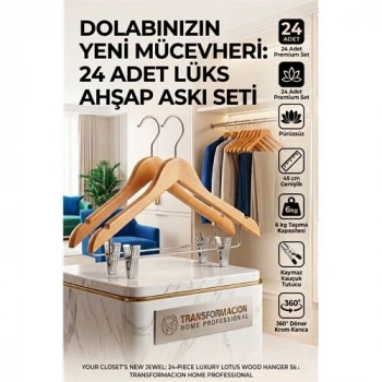 Nevamel® 24lü Ahşap Takım Elbise Askısı Seti | Kıskaçlı Pantolon Askısı Kaymaz Çentikli Ceket Askılığı 723124