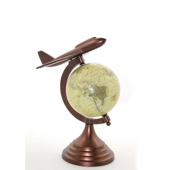 Nevamel® 25x15 cm Pirinç Uçak Tasarımlı Dünya Küre