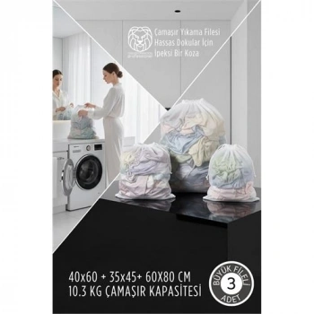 Nevamel® 3 boy Lüks Çamaşır Yıkama Filesi Seti - Giysi Koruma Sanatı  10.3 kg kapasite